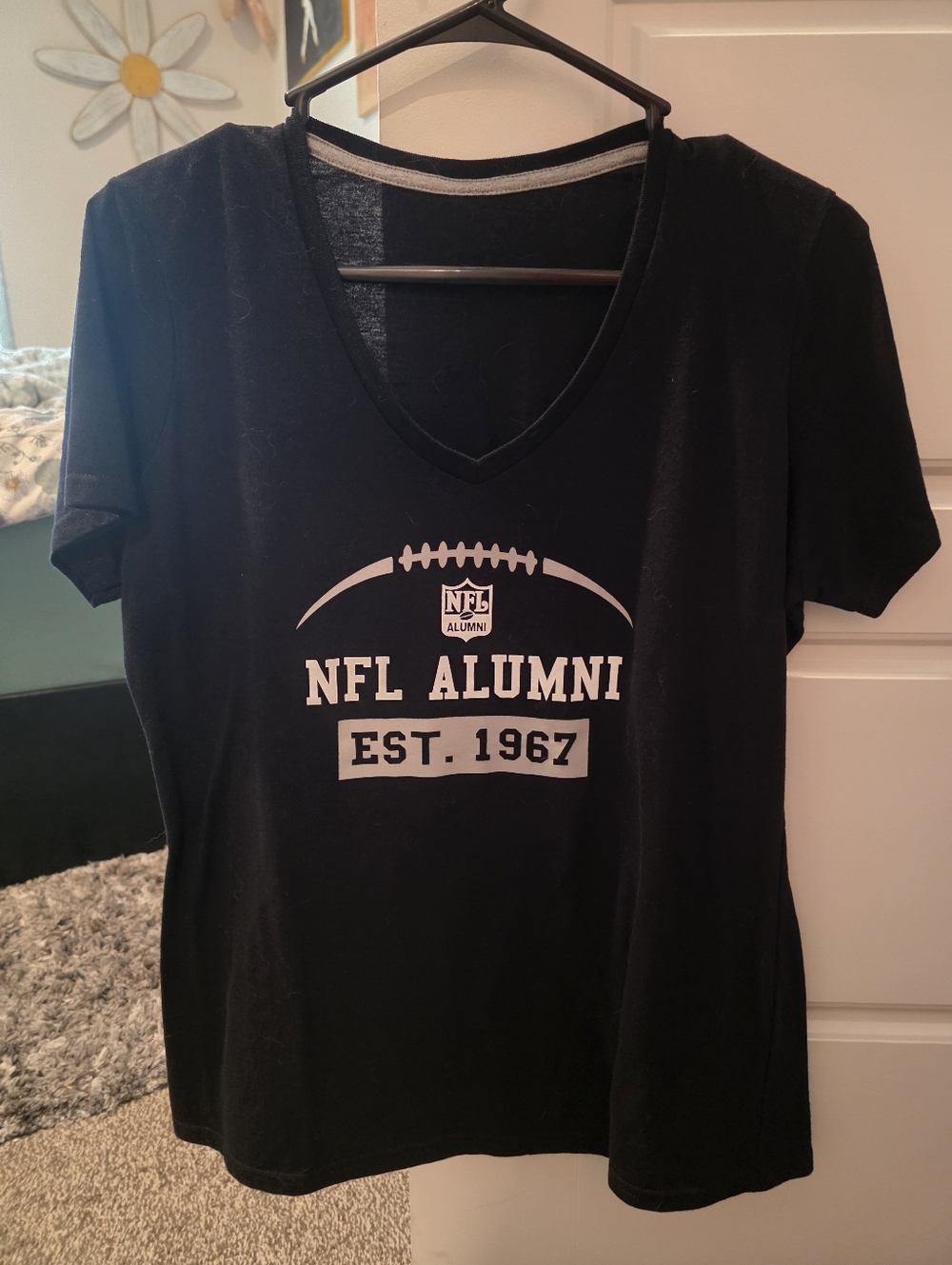 NFL Alumni Black V-Neck T-Shirt with White Print